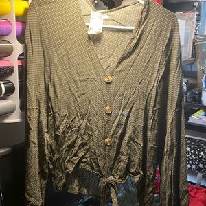 Button down shirt. Green with little polka dots